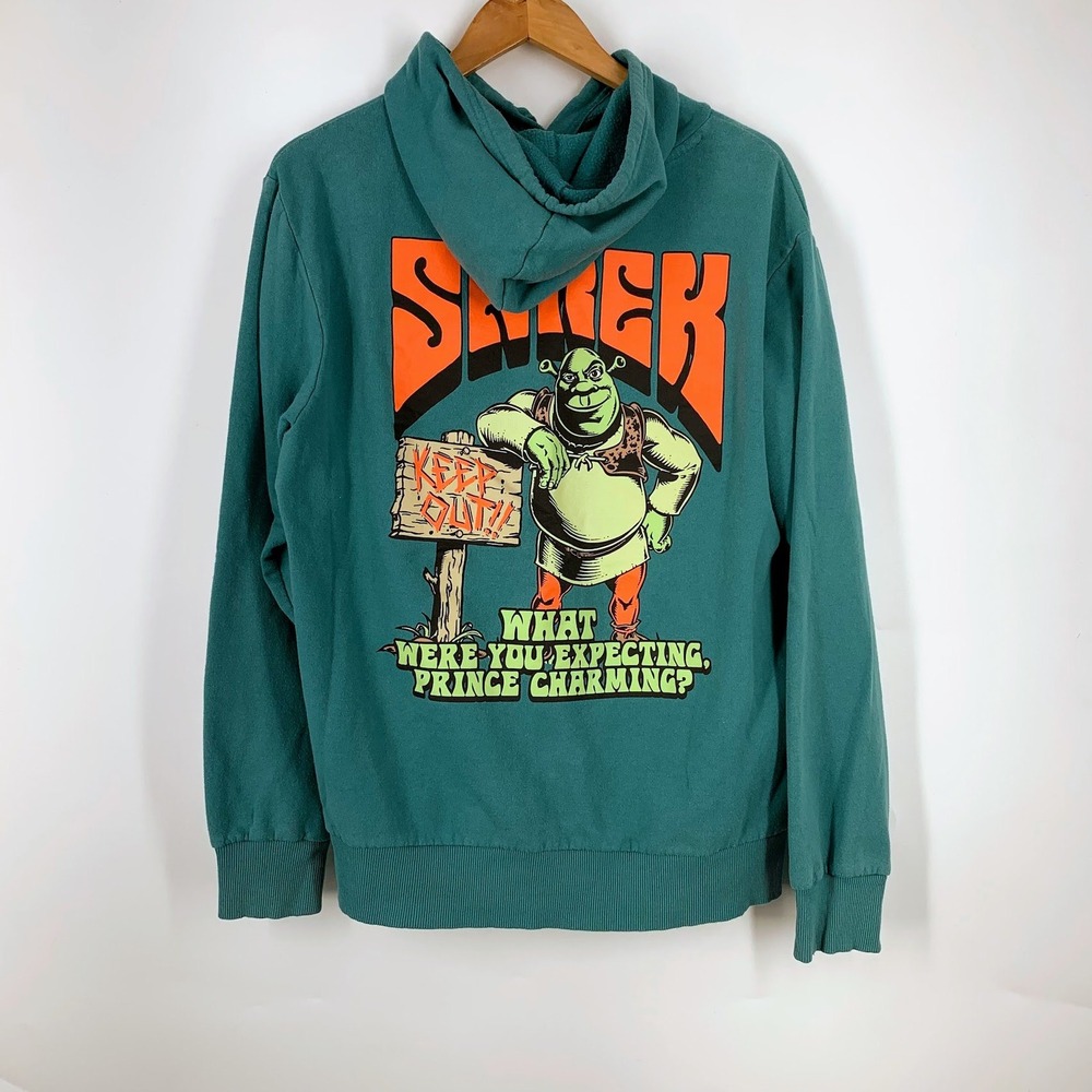 Shrek Graphic Hoodie Mens Green‎ Beware Ogre Prince Charming Sweatshirt Size M